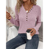 Womens Long Sleeves Ribbed Knit Tunic Shirts V Neck Button Down Slim Fit Blouses Tops