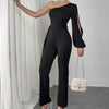 Ladies' Fashionable And Elegant Single Shoulder Design Slimming Jumpsuit