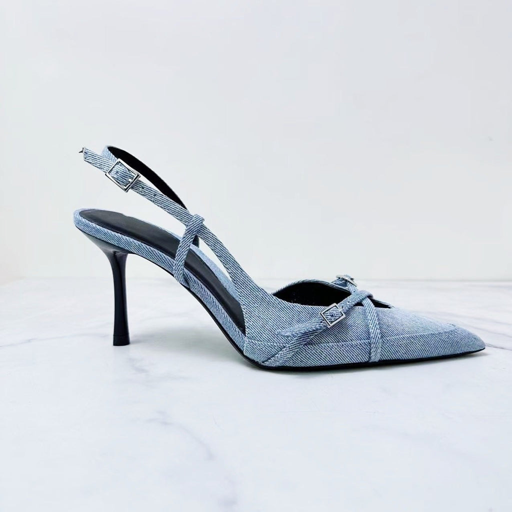 Jeans fabric high-heeled sandals