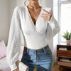 Women's Criss-Cross Deep V-Neck Chiffon Long Sleeve Top - Elegant Blouse With Semi-transparent Sleeve For Spring&Fall