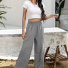 Ladies' Solid Color Fashionable Versatile Slanted Pocket Design Pants