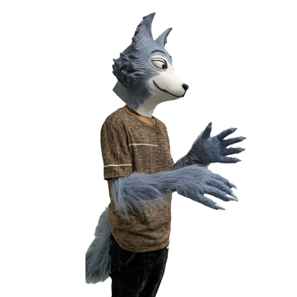 Regsy Big Gray Wolf Latex Cosplay Set - Headgear, Tail, Paw