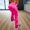 Women's Solid Color Straight Leg Pants - Stretchy Drawstring Waist With Dual Pockets Casual Trousers For Spring&Fall