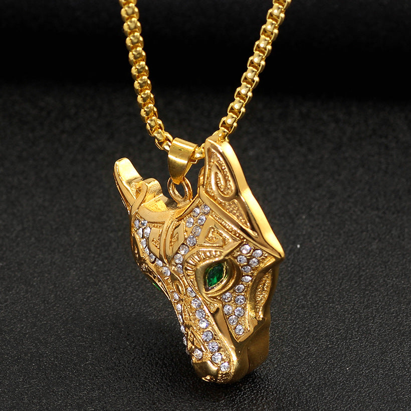Gold and silver wolf-head necklace