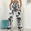 Ladies' Versatile Contrasting Printed Waist Strap Design, Loose Pleated Wide Leg Pants, Long Pants