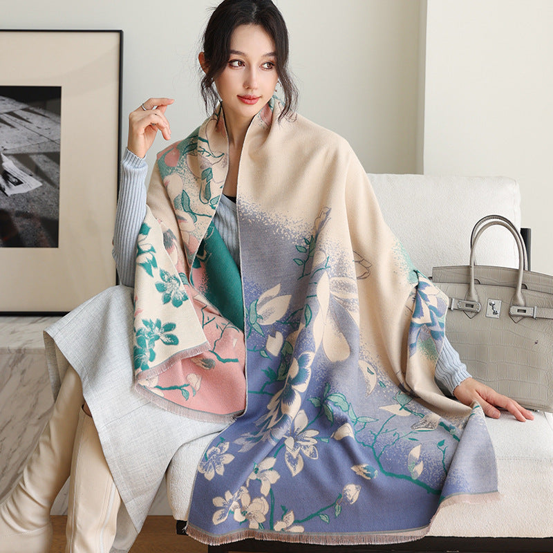 National Style Elegant Cashmere Scarf Double-sided Dual-use Jacquard Shawl