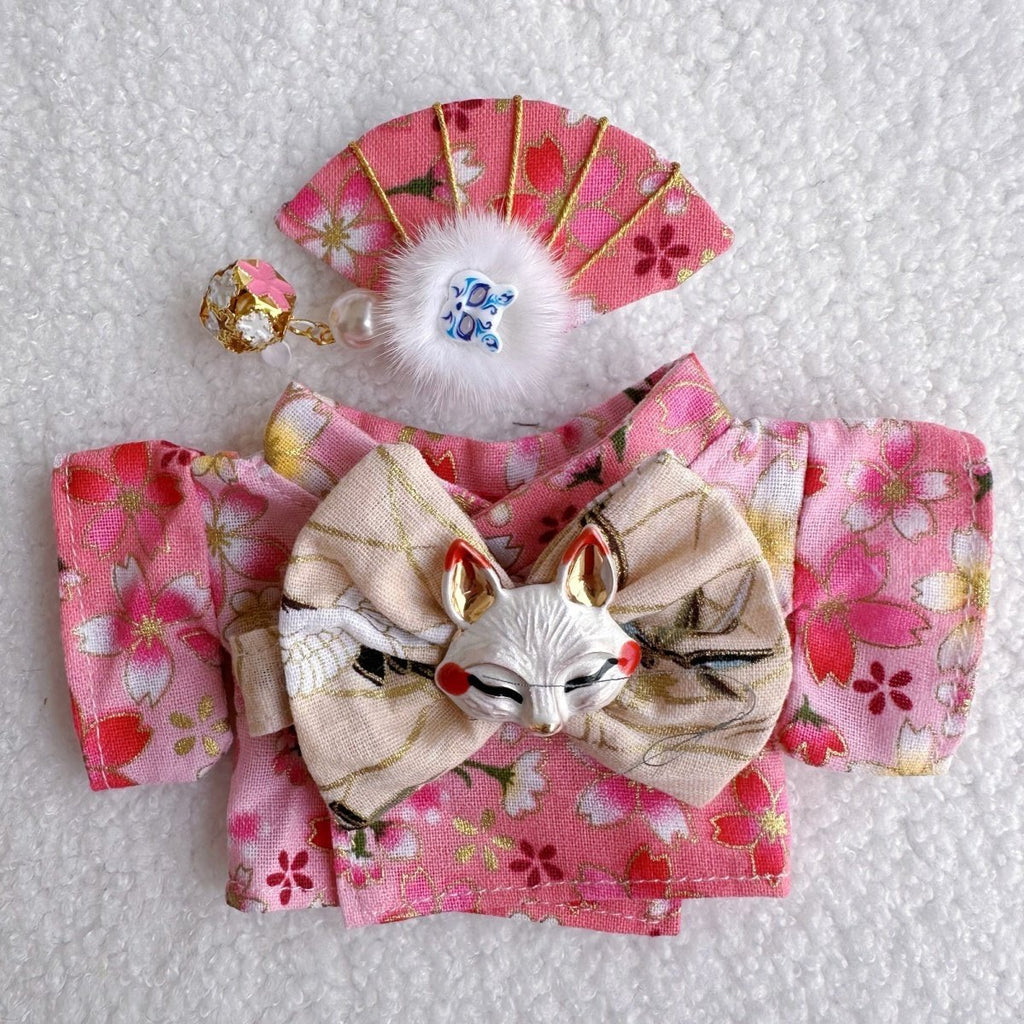 17cm Labubu Plush Doll with Kimono and Hair Accessories