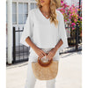 Women's Chiffon Blouses 3 4 Sleeve Summer Dressy Tunic Tops Casual Loose V Neck T-Shirts