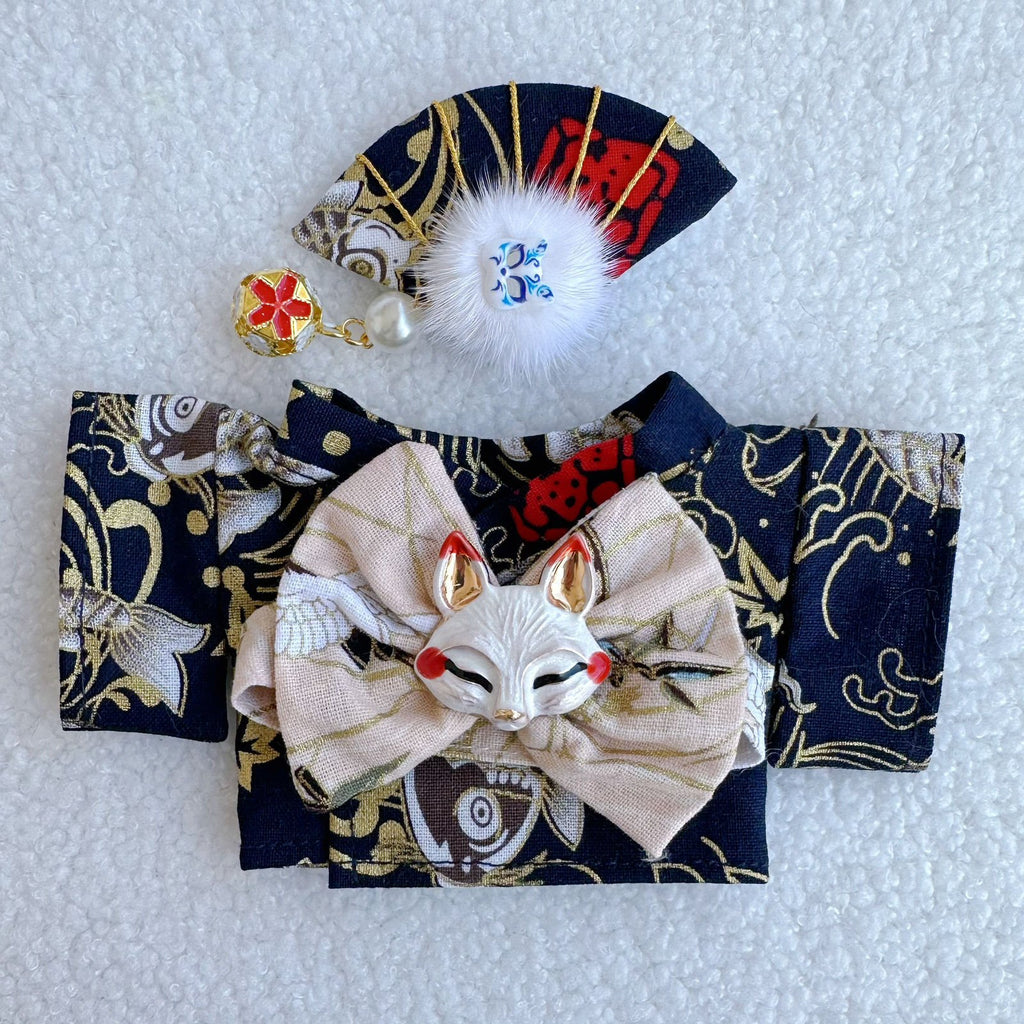 17cm Labubu Plush Doll with Kimono and Hair Accessories