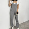 Women's New V-neck Solid Color Camisole With Pocket Details And Ankle Binding Jumpsuit