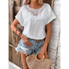 Womens Summer Tops Trendy Lace Floral Crew Neck Short Sleeve T Shirts Dressy Casual Blouses