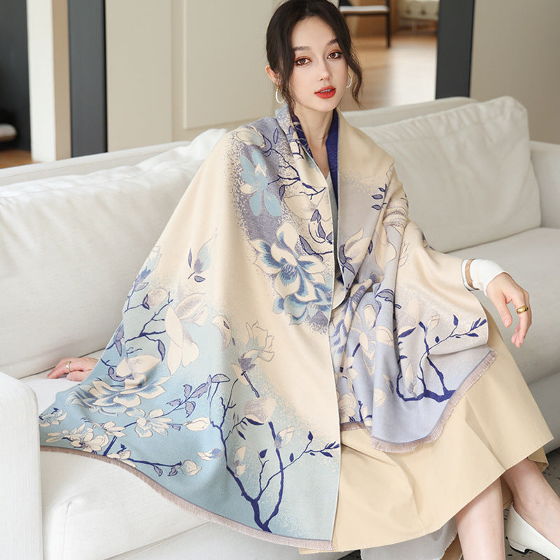 National Style Elegant Cashmere Scarf Double-sided Dual-use Jacquard Shawl