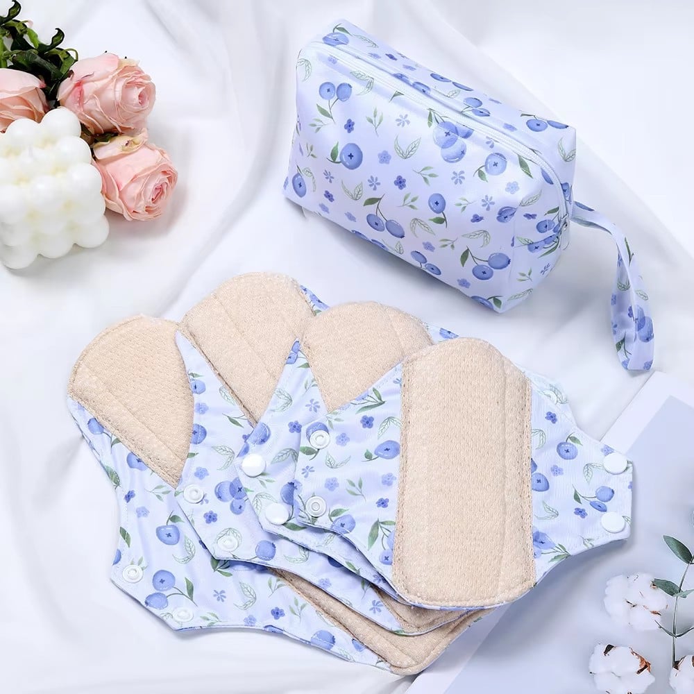 Washable Reusable Cotton Cloth Sanitary Napkins 5-Piece Set
