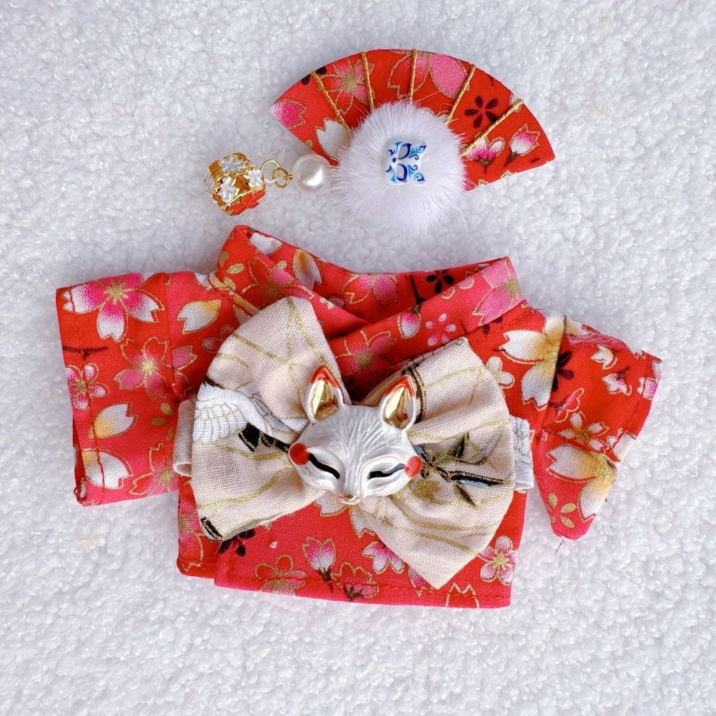17cm Labubu Plush Doll with Kimono and Hair Accessories