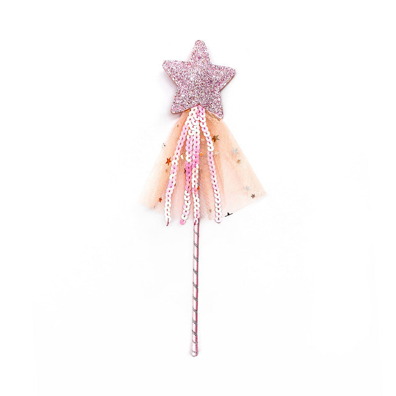 Girls pink sequins pentagram fairy wand magic wand Carnival Festival Children's Day party COSPLAY props