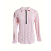 Women's Solid Color Textured Zip-Up Collared Long Sleeve Top - Casual Fall&Spring Blouse With Stretchy Comfort Fit