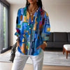 Women's Lapel Collar Printed Long Sleeve Shirt - Vibrant Colorful Pattern Button-Up Blouse Stylish Spring&Summer Vacation Top