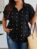 Women's Plus Size Heart Print Button-Down Shirt - Summer Casual Short Sleeve Outdoor Top