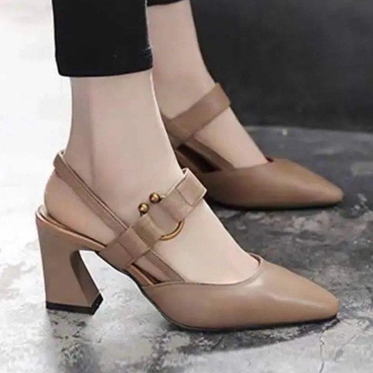 Women's Casual Square Toe Back Empty Sandals with Chunky Heel