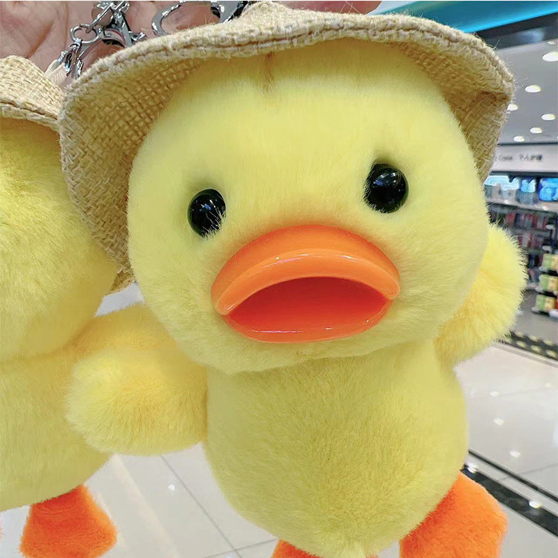 Cute Straw Hat Duck Plush Doll Keychain Pendant