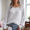 Women's Solid Color Casual Square Neck Button-Detail Knit Top - Textured Ribbed Pattern, Cozy Fall&Winter Sweater