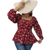 Fashion Waist-controlled Square Collar Printed Floral Print Long Sleeve Shirt