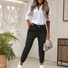 Women's High-Waisted Slim-Fit Pants With Slant Pockets & Button Detail Work & Casual Trousers
