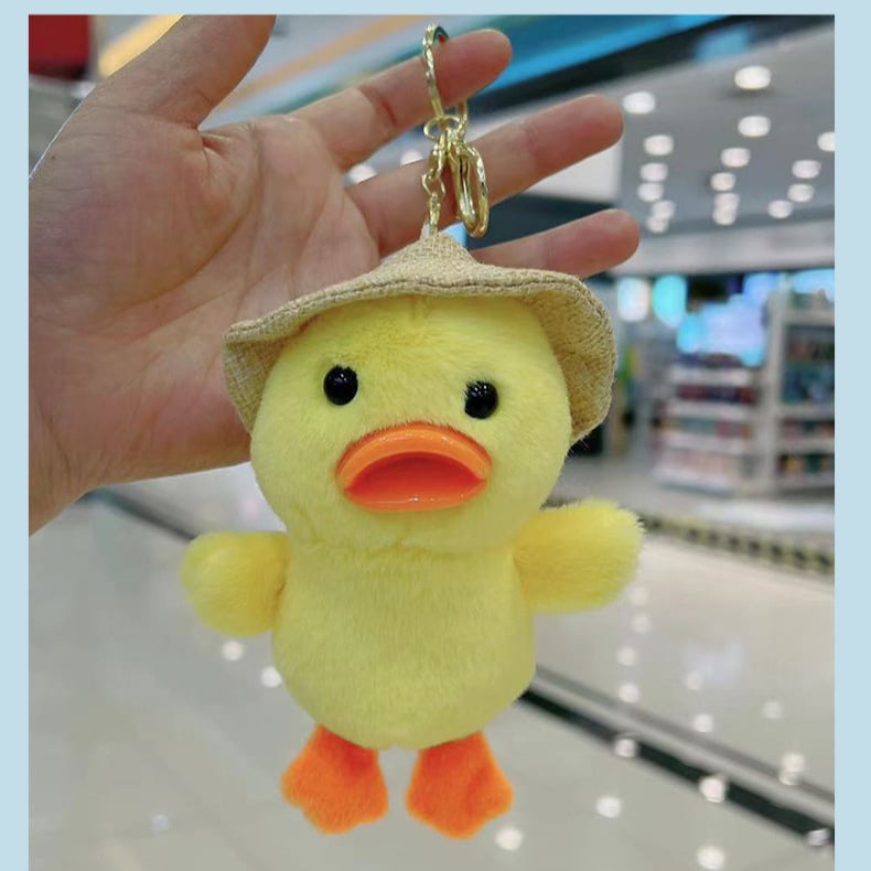 Cute Straw Hat Duck Plush Doll Keychain Pendant