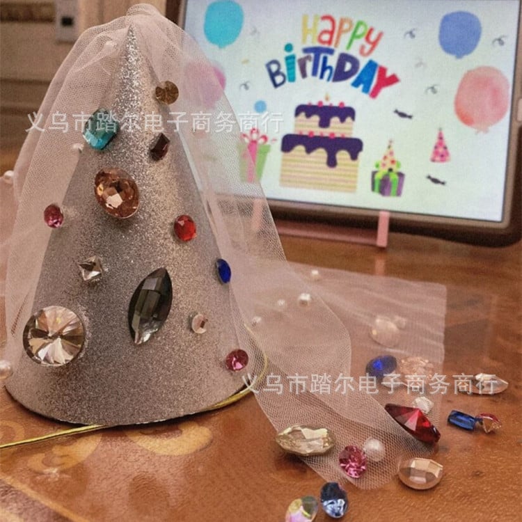 Color Diamond Princess Cap Triangle Cap Children's Festival One-year-old Party Venue Atmosphere Photo Props