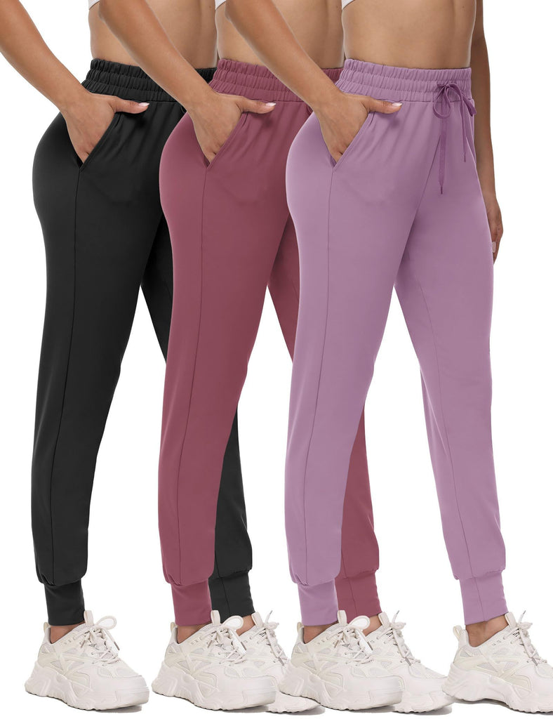 Sweatpants - 3 New Cropped Black, Dark Crimson, Medium Bean Paste
