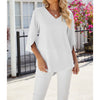 Women's Chiffon Blouses 3 4 Sleeve Summer Dressy Tunic Tops Casual Loose V Neck T-Shirts