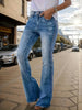 Women's High-Waisted Stretch Skinny Flare Jeans - Vintage Street Style, Distressed Denim With Button And Zipper Fly Closure - Comfortable Blend Casual Pants For Casual Attire