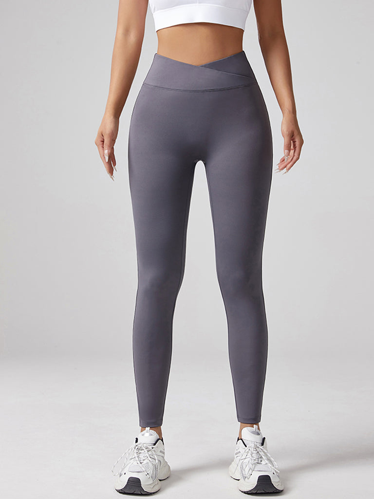 V-waist Yoga Elastic Tight Pants, Women's Peach Hip Lifting Running Speed Drying Yoga Pants, Workwear Pocket Button Pants