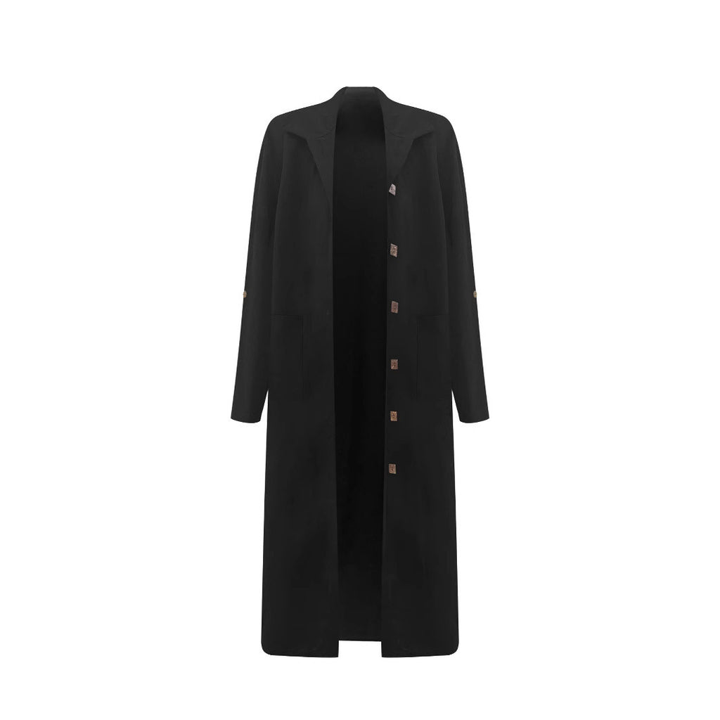 Long Below The Knee Trendy Solid Color Women's Trench Coat