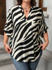 Women's Plus Size Asymmetric Striped Blouse - V-Neck Three-Quarter Sleeve Casual Work Top