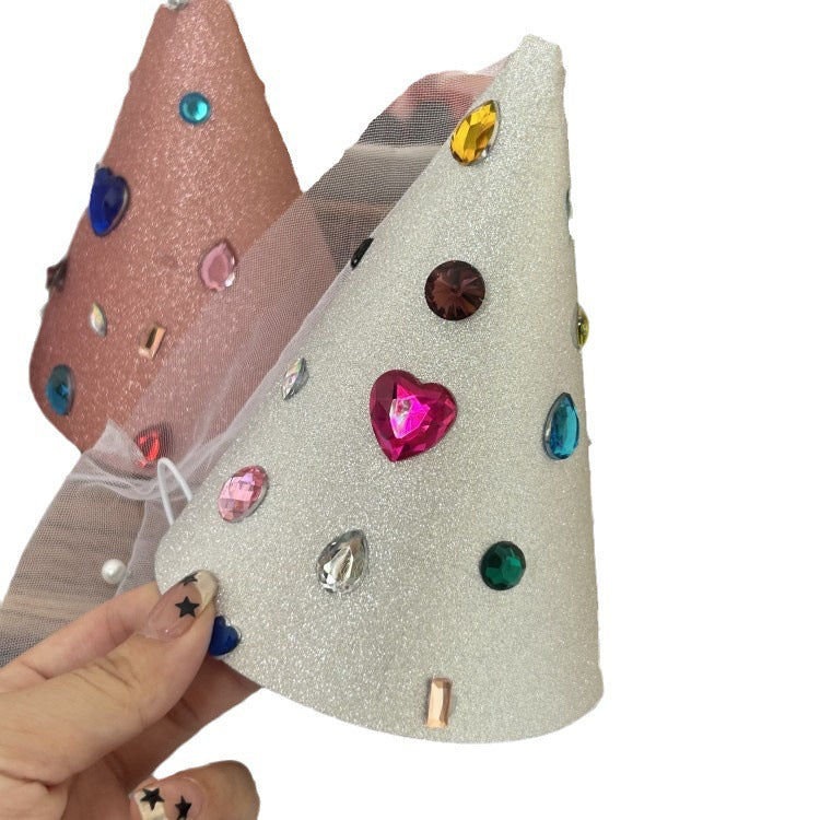 Color Diamond Princess Cap Triangle Cap Children's Festival One-year-old Party Venue Atmosphere Photo Props