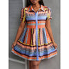 Women's Printed Collar Button Down Dress - Puff Short Sleeve Mini Shirt Dress