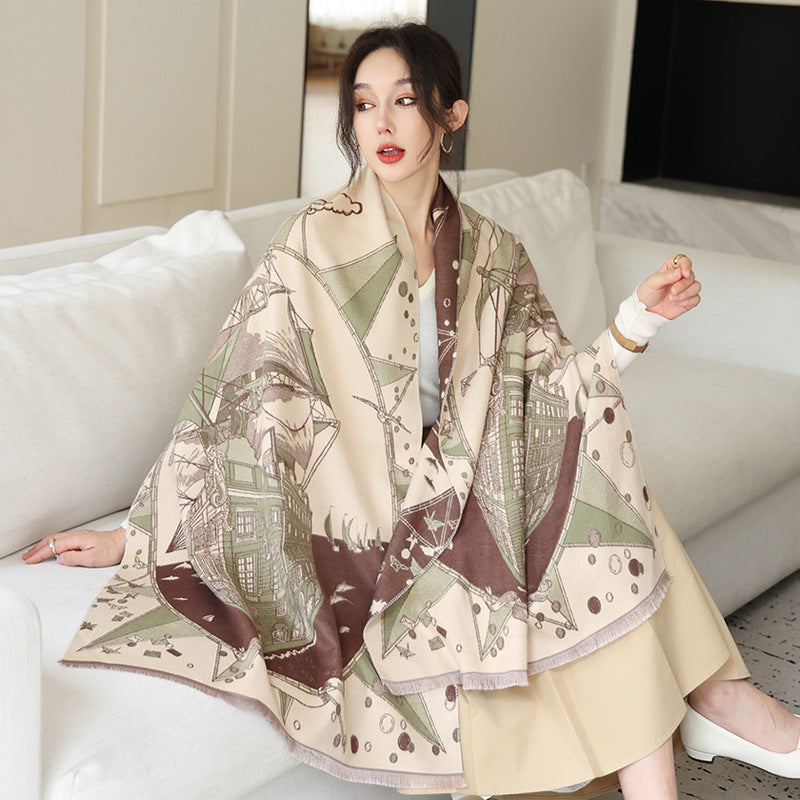 National Style Elegant Cashmere Scarf Double-sided Dual-use Jacquard Shawl