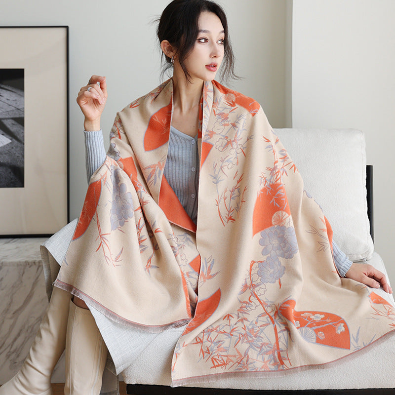 National Style Elegant Cashmere Scarf Double-sided Dual-use Jacquard Shawl
