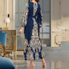 Women's Bohemian Floral Print Dress Ethnic Middle Eastern Style Long Sleeve Tiered Maxi Dress With Drawstring Waist