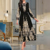 Women's Bohemian Floral Print Dress Ethnic Middle Eastern Style Long Sleeve Tiered Maxi Dress With Drawstring Waist