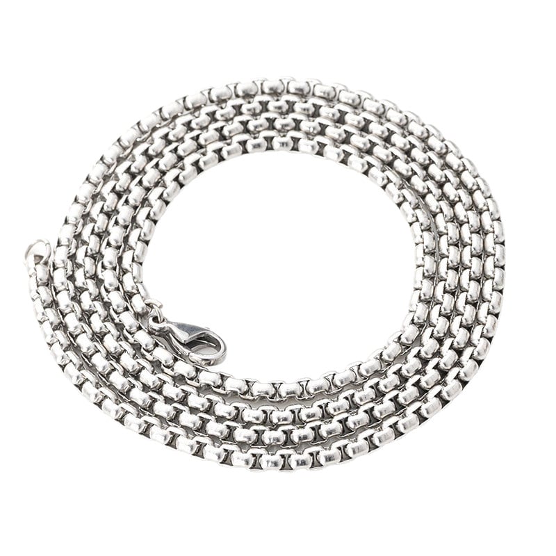 Men?s Titanium Steel Necklace ? Square Pearl Chain Hip-Hop Punk Jewelry