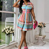 Women's Printed Collar Button Down Dress - Puff Short Sleeve Mini Shirt Dress