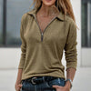 Women's Solid Color Knit Zip-Up Collar Long Sleeve Top - Casual Fashion Blouse For Spring&Fall