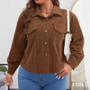 Plus Size Women's Loose Casual Short Corduroy Lapel Jacket