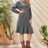 Ladies' Round Neck Long Sleeved Casual Home Wear With Ruffle Hem Hem