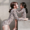 Leopard Print Long Sleeve Parent-child Swimwear