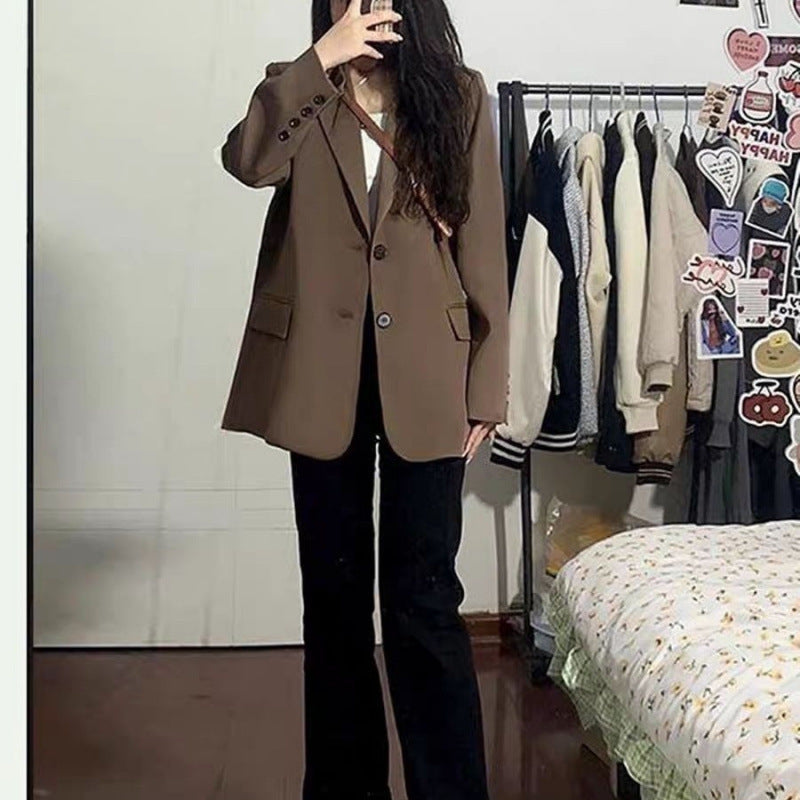 Solid Color Loose Casual Women's Suit Jacket