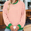 Women's Casual Crewneck Striped Long Sleeve Sweatshirt - Comfortable Loose Fit Ribbed Knit Top For Spring&Fall
