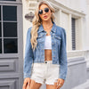 Washed Lace Up Slim Fit Denim Casual Coat Top